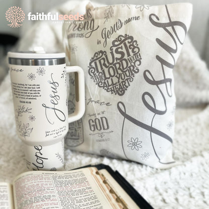 Tote Bag Jesus, Faith Over Fear” 15.7"x13.7" – Christian Scripture & Floral Design – Reusable Shoulder Tote for Bible, Books, Everyday Carry