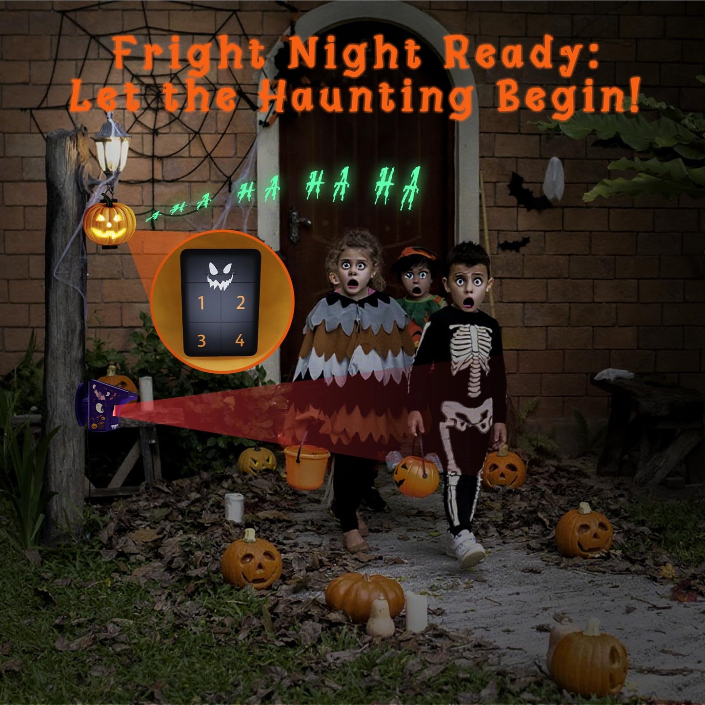 Halloween Decorations Motion Detector with App – Rechargeable Base Station with Spooky Halloween Music, Halloween-Themed Gift Packaging, Idea Gift for Homeowners &Trick-or-Treaters