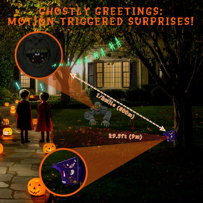 Halloween Decorations Motion Detector with App – Rechargeable Base Station with Spooky Halloween Music, Halloween-Themed Gift Packaging, Idea Gift for Homeowners &Trick-or-Treaters