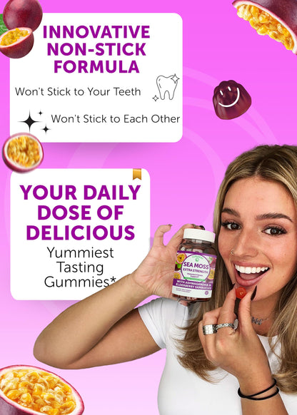 Sea Moss Gummies with Ashwagandha & Elderberry – Delicious Immune & Stress Support Supplement for Men & Women, 60ct