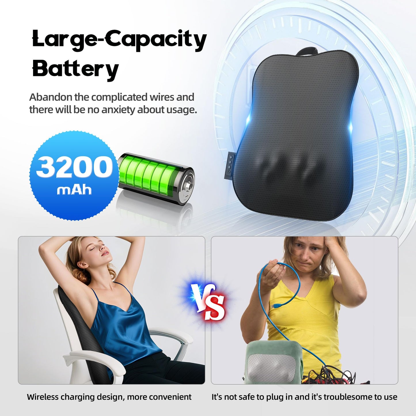 Back Massager with Heat,Rechargeable Cordless Back Massager for Pain Relief Deep Tissue,4D Kneading Massage for Shoulders, Neck,for Home Office Car Use,Men's and Women's Gifts