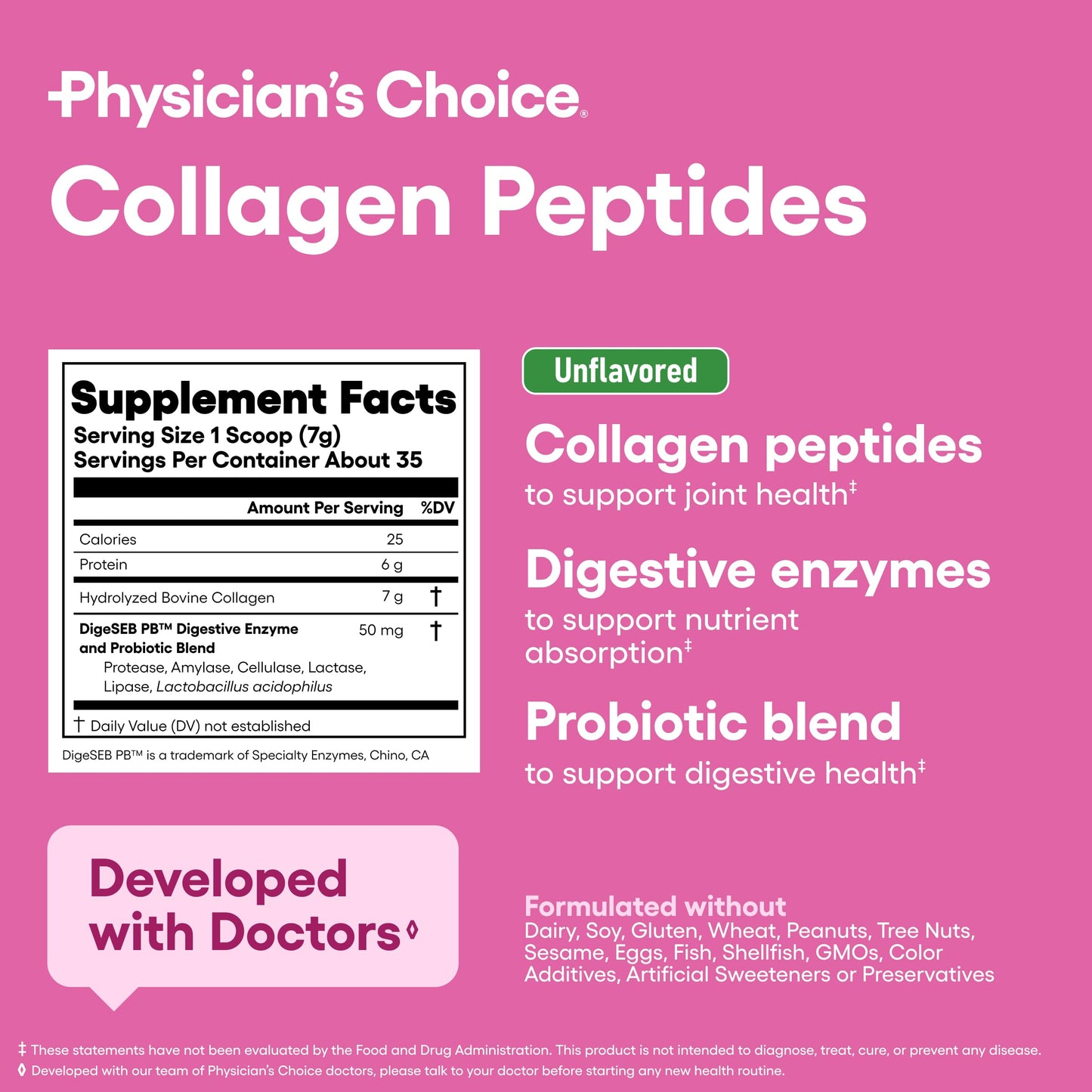 Physician's CHOICE Collagen Peptides - Hydrolyzed Protein Powder for Hair, Skin, Joints - Grass Fed, Non-GMO