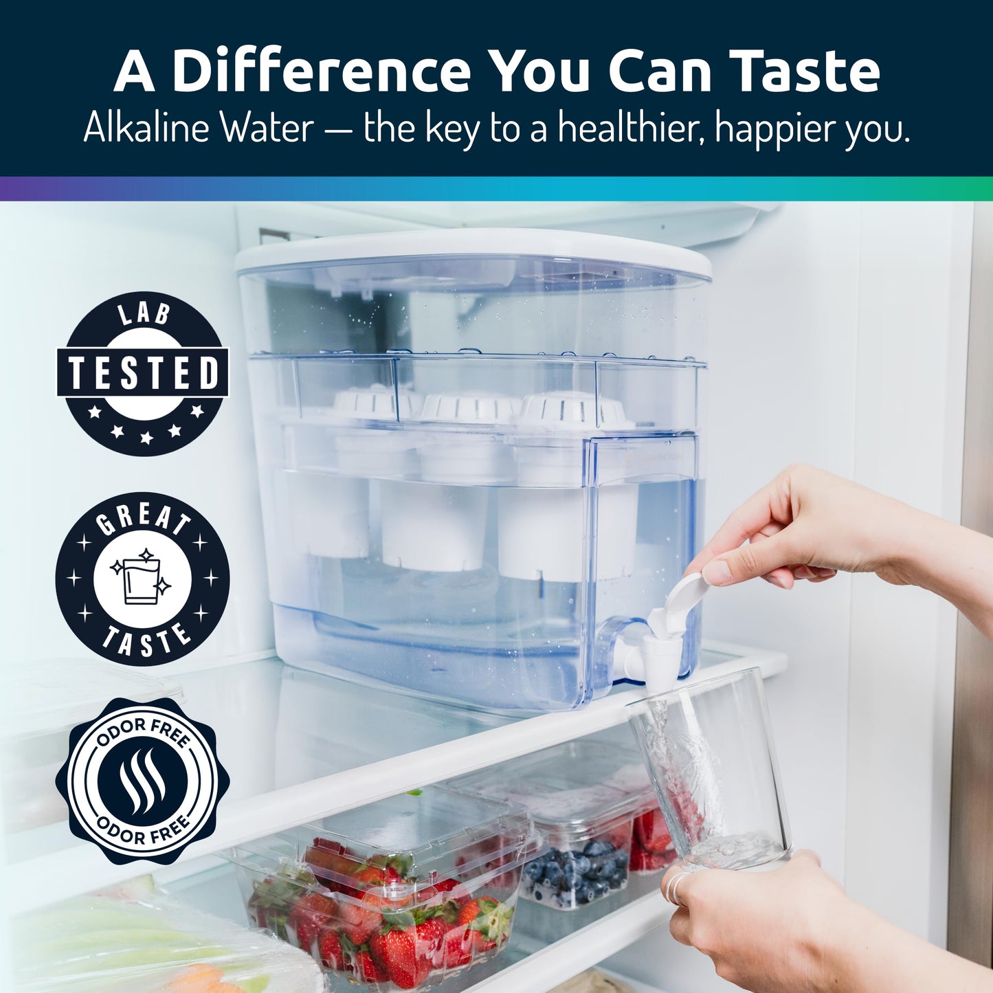 Alkaline Countertop Water Filter Dispenser, Large 52-Cup Capacity, Mineralized Alkaline Water, BPA-Free, 96 Gallons/Filter (White, 3 Filters Included)