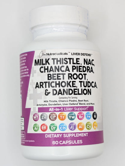 Clean Nutraceuticals Milk Thistle NAC Chanca Piedra Beet Root Artichoke Dandelion Root - Liver Cleanse Detox & Repair Supplement Plus TUDCA Choline & Ginger 60 Count