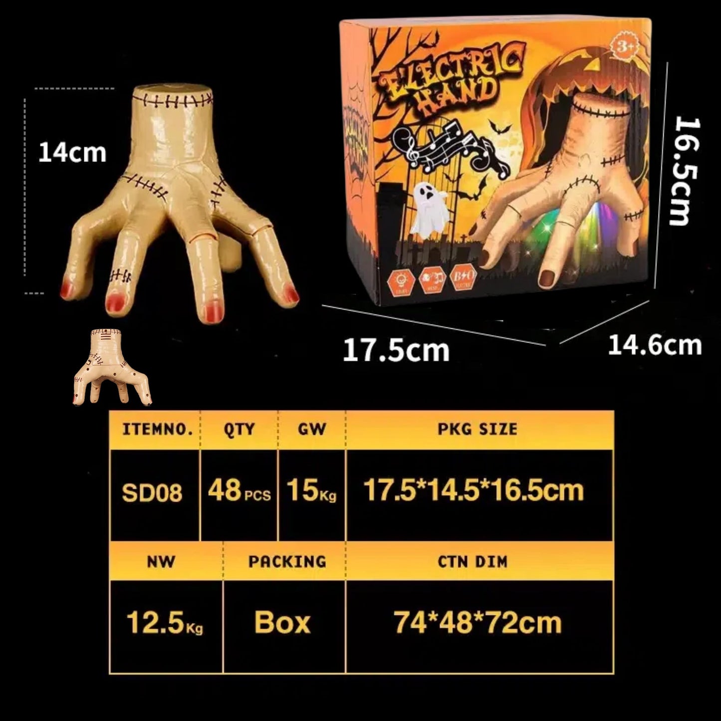 Thing Hand Halloween Scary Fake Hand, Addams Hand Props Cosplay with Lights Music Ghost Hands Halloween Toys (Music Light Hand)