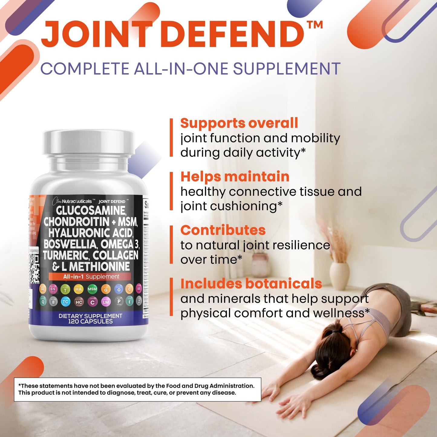 Clean Nutraceuticals Glucosamine Chondroitin MSM 1500mg with Turmeric Curcumin, Collagen, Hyaluronic Acid, Omega 3 – Joint Health Supplement for Men & Women – Joint Complex – 120 Count