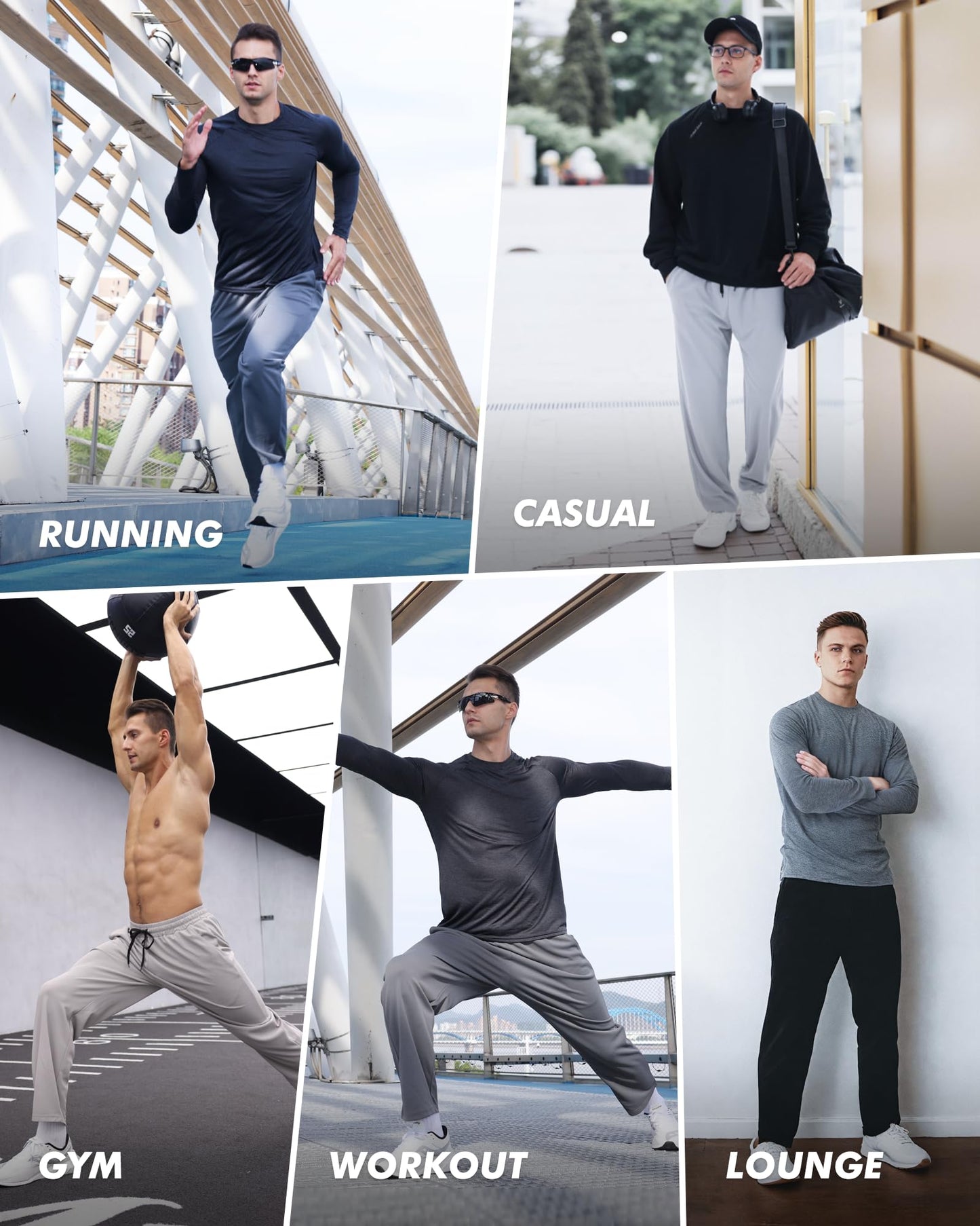 3 Pack Mens Sweatpants with Pockets - Mesh Open Bottom Athletic Joggers for Men Loose Fit Gym Workout Running Casual Pants