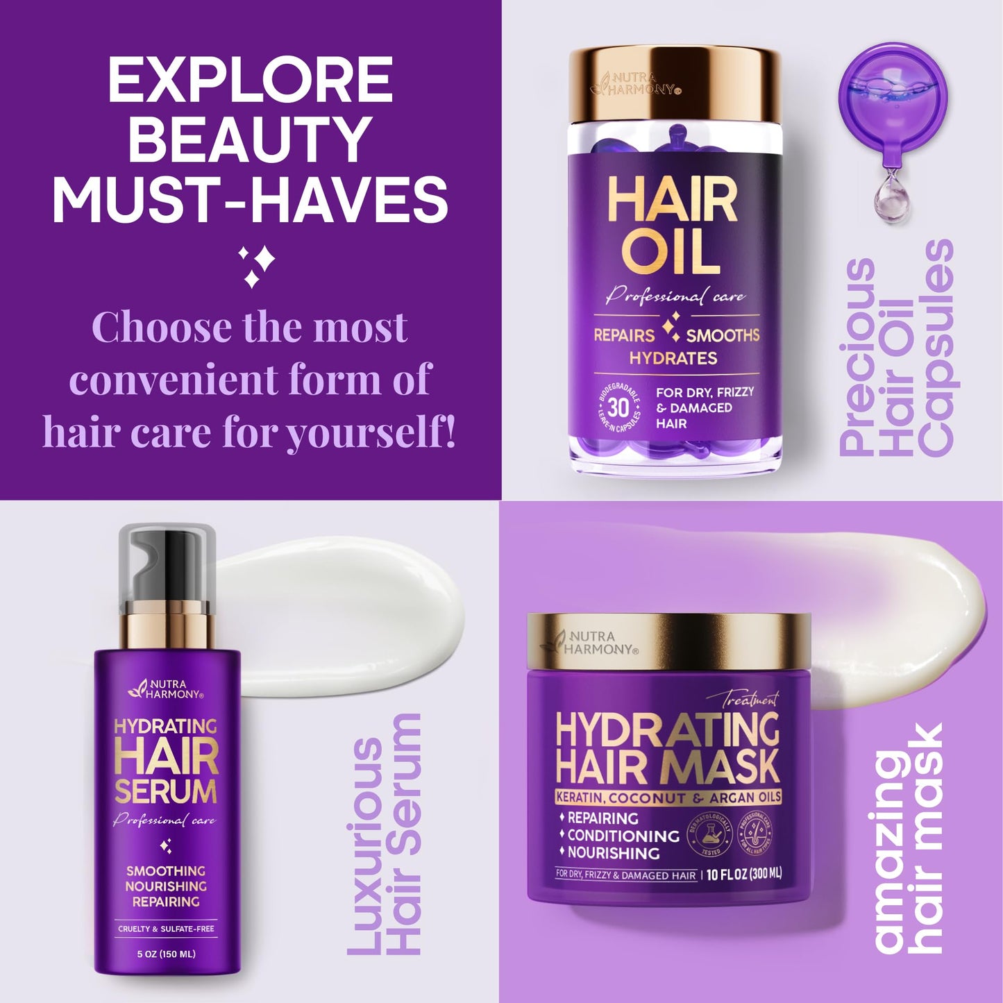 Hydrating Hair Serum – Keratin Hair Treatment for Dry, Frizzy, Damaged Hair – Biotin, Castor & Rosemary Oils – Anti‑Frizz, Heat Protectant & Split Ends Repair for Smooth, Shiny Hair, 5oz