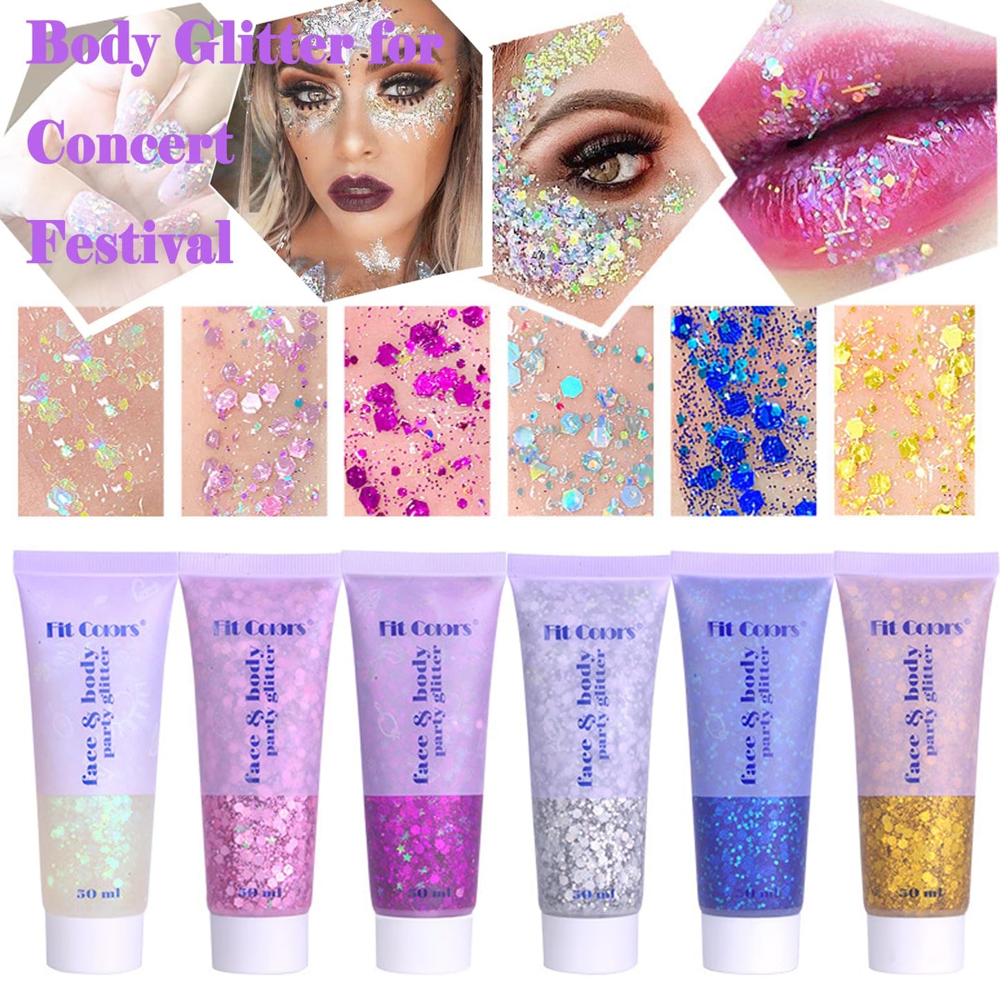 Body Glitter Face Glitter Gel: Singer Concerts Disco Festival Rave Accessories Face Glitter Makeup 150ml Chunky Sequins Mermaid Face Body Hair Glitter Gel (2 Orange)