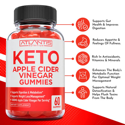 Keto ACV Gummies for Weight Loss - Apple Cider Vinegar Gummies Formulated to Support Advanced Weight Loss, Digestion, Detox & Cleansing, Made with 1000MG ACV Per Serving - 60 Count