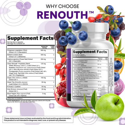 Clean Resveratrol Supplement | Berberine Grape Seed Extract Quercetin Green Tea Extract Acai Noni Polyphenol Supplement for Women & Men Anti Aging N-Acetyl Cysteine NAD Booster