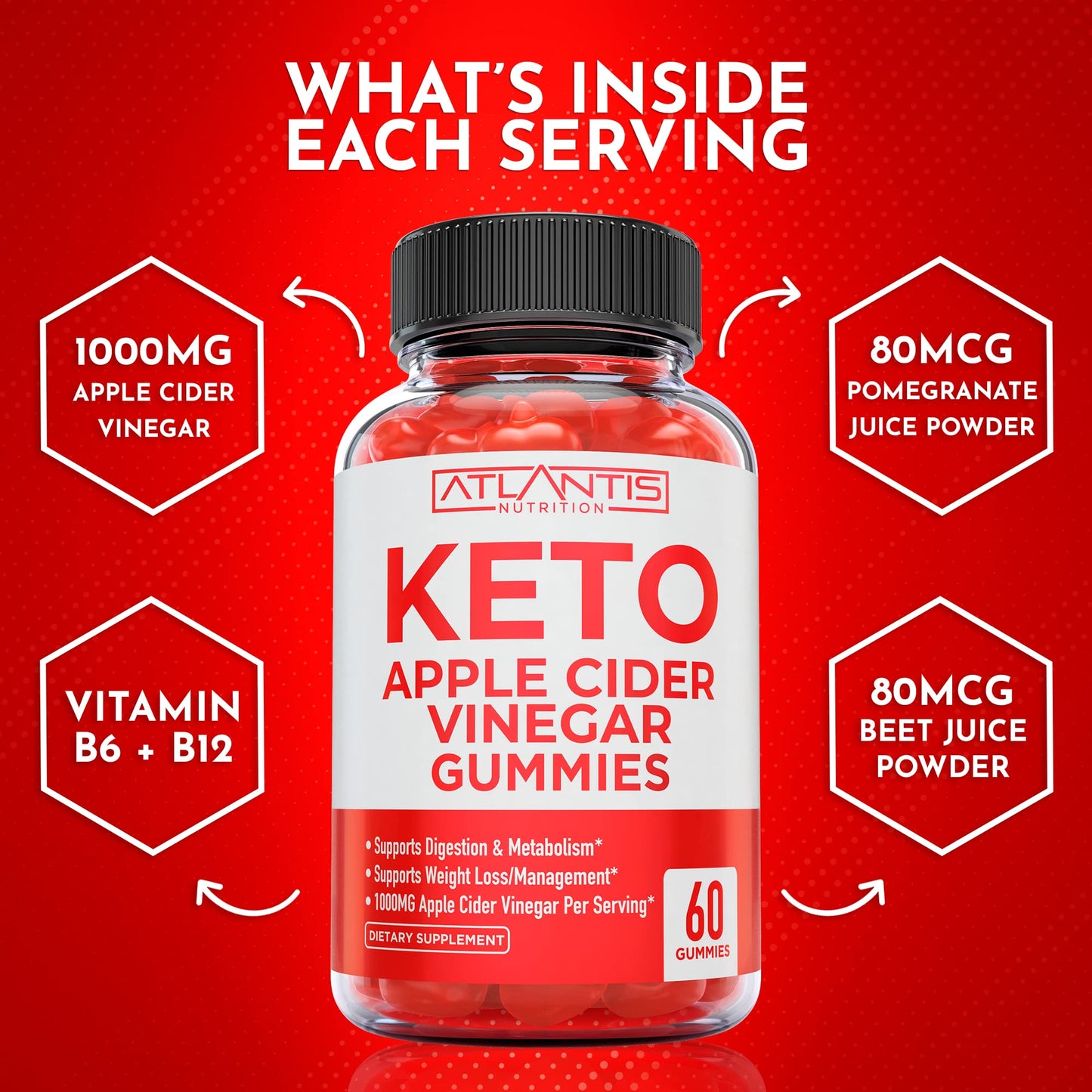Keto ACV Gummies for Weight Loss - Apple Cider Vinegar Gummies Formulated to Support Advanced Weight Loss, Digestion, Detox & Cleansing, Made with 1000MG ACV Per Serving - 60 Count