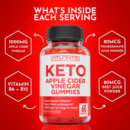 Keto ACV Gummies for Weight Loss - Apple Cider Vinegar Gummies Formulated to Support Advanced Weight Loss, Digestion, Detox & Cleansing, Made with 1000MG ACV Per Serving - 60 Count