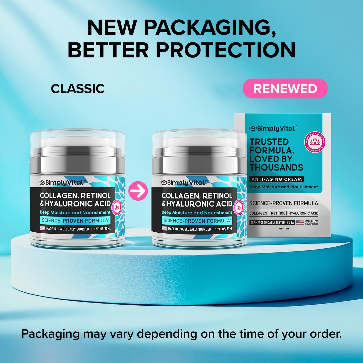 Collagen, Retinol & Hyaluronic Acid Cream - Anti-Aging Face Moisturizer for Face, Firming Skin Care Neck & Décolleté - Made in USA, Daily Moisturizer Face Cream Day & Night - 1.7 fl.oz.