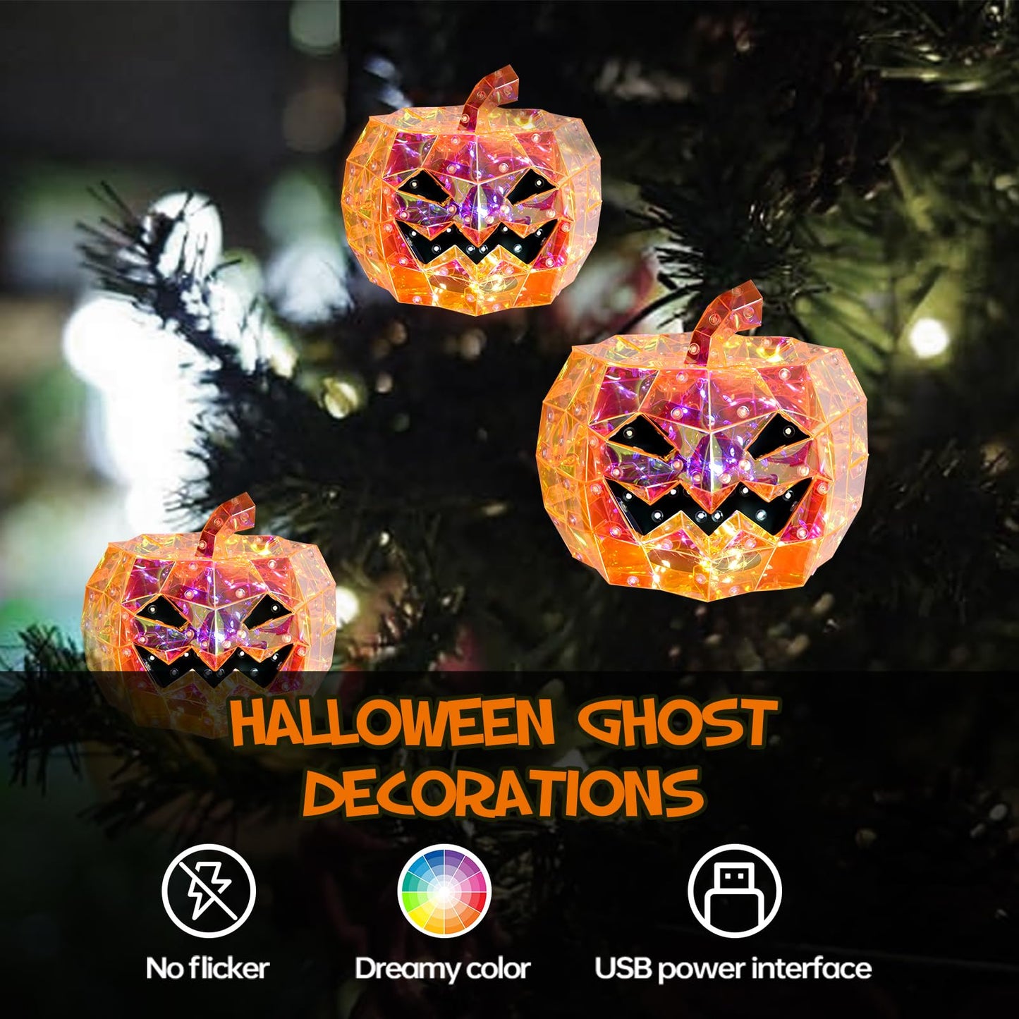 Pyrrhiax Prismatic Iridescent Pumpkin,Iridescent led Pumpkin,Halloween Ghost Decorations,Halloween Light Up Ghost