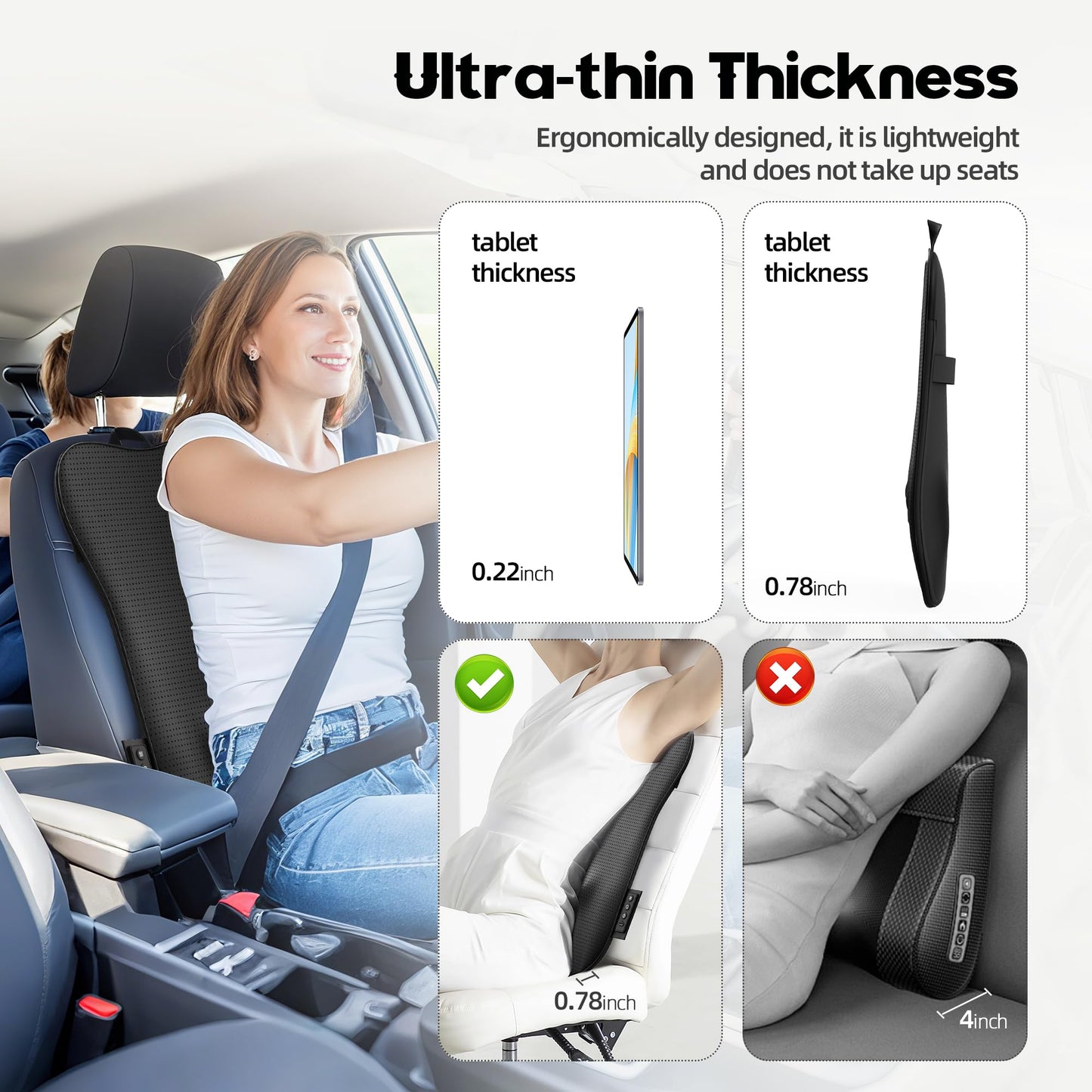 Back Massager with Heat,Rechargeable Cordless Back Massager for Pain Relief Deep Tissue,4D Kneading Massage for Shoulders, Neck,for Home Office Car Use,Men's and Women's Gifts