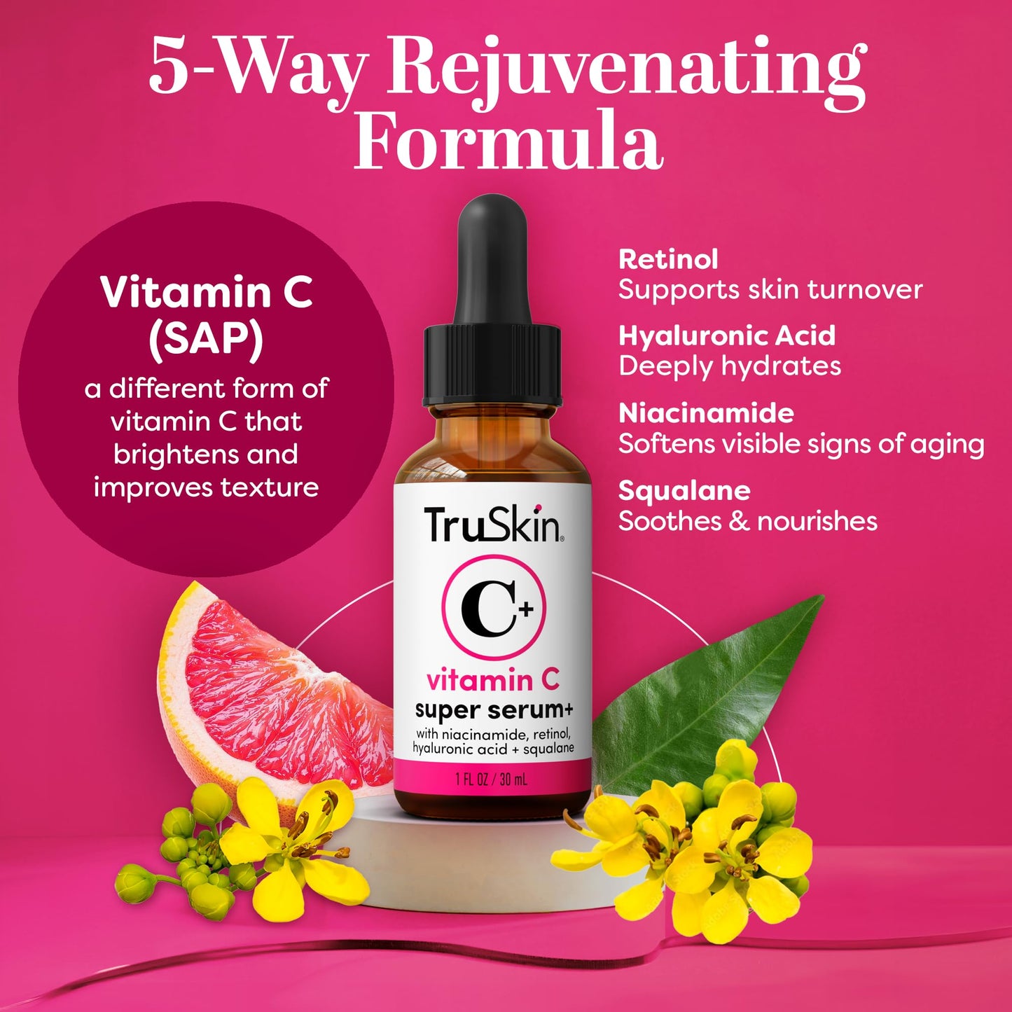 Vitamin C Super Serum - Niacinamide, Retinol, Hyaluronic & Salicylic Acid - All-in-One Anti Aging Serum for Face – Improve Appearance of Dark Spots, Firmness for Brighter Looking Skin, 1 Fl Oz