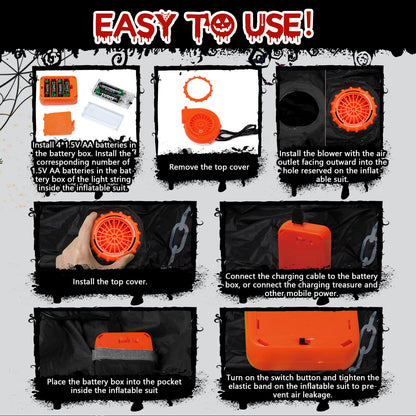 Inflatable Costume for Kids, Lights Halloween Costume, Scary Blow Glow Cosplay Costumes, Halloween Birthday Party Games for Kids 6-8 Cosplay Events Party