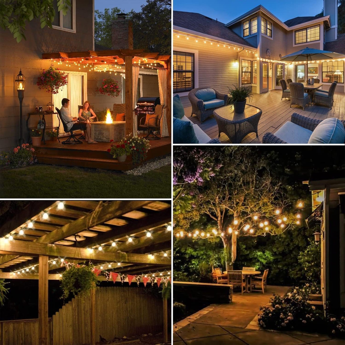 Outdoor String Lights Waterproof LED Edison Outside Lights, 2200K 34 Shatterproof ST38 Bulbs, Hanging Umbrella Lite for Garden Camping Patio Porch Backyard Deck Balcony