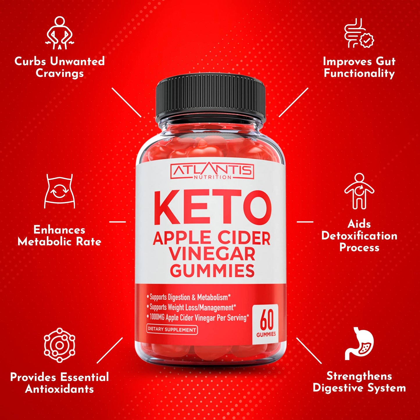Keto ACV Gummies for Weight Loss - Apple Cider Vinegar Gummies Formulated to Support Advanced Weight Loss, Digestion, Detox & Cleansing, Made with 1000MG ACV Per Serving - 60 Count