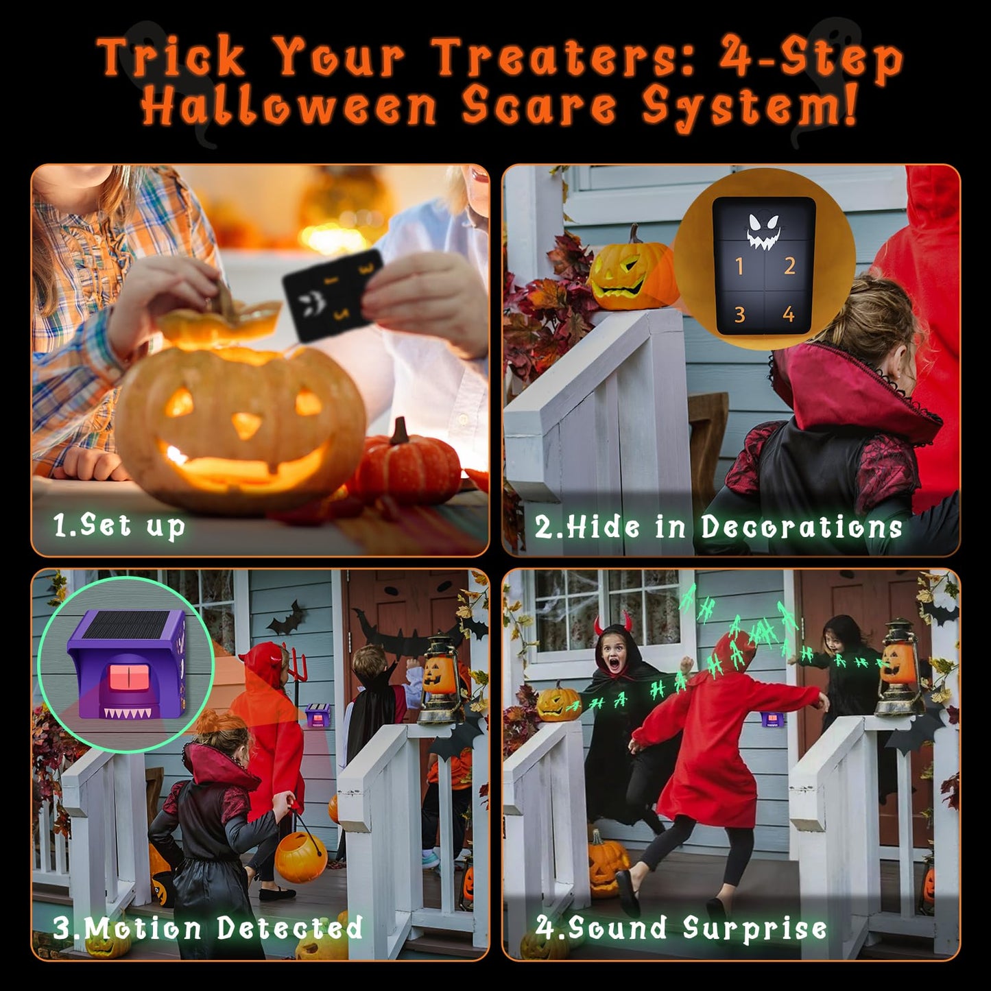 Halloween Decorations Motion Detector with App – Rechargeable Base Station with Spooky Halloween Music, Halloween-Themed Gift Packaging, Idea Gift for Homeowners &Trick-or-Treaters