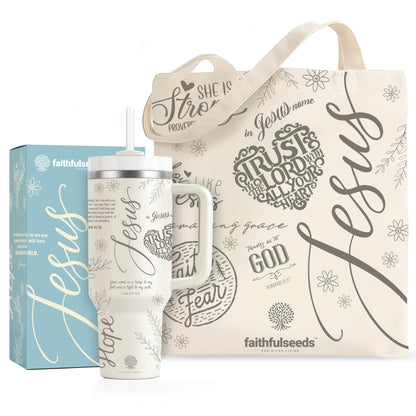 Tote Bag Jesus, Faith Over Fear” 15.7"x13.7" – Christian Scripture & Floral Design – Reusable Shoulder Tote for Bible, Books, Everyday Carry