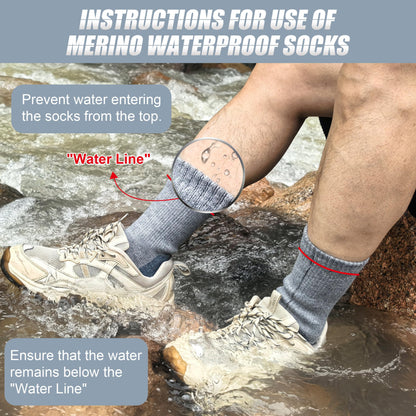 Wool Waterproof Socks, Cushioned & Moisture Wicking Waterproof Hiking Socks Unisex Breathable Wool Dry Quickly Socks for Womens Mens Hiking Running, 1 Pair, Large, Grey and Blue