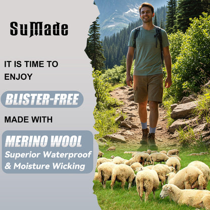 Wool Waterproof Socks, Cushioned & Moisture Wicking Waterproof Hiking Socks Unisex Breathable Wool Dry Quickly Socks for Womens Mens Hiking Running, 1 Pair, Large, Grey and Blue