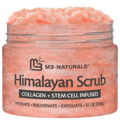 Himalayan Salt Scrub, Face, Foot, and Body Exfoliator with Collagen and Stem Cells, Exfoliating Scrub for Toning, Cellulite, and Skin Care by M3 Naturals
